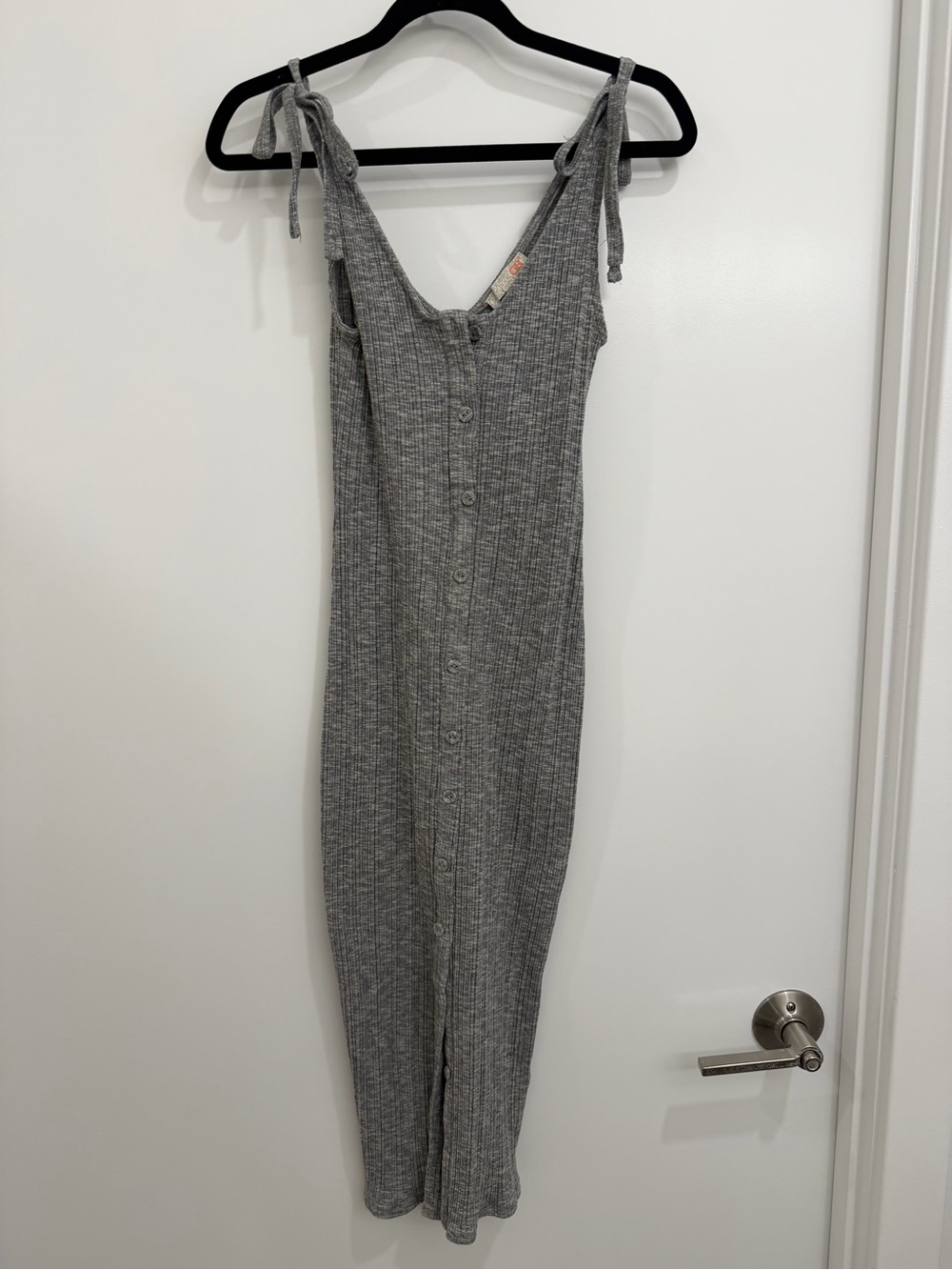 Gray Ribbed Tie-Shoulder dress